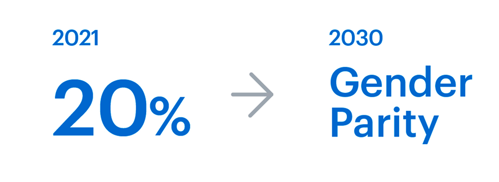 Striving for gender parity in Board of Directors members by FY2030, up from 20% in FY2021.